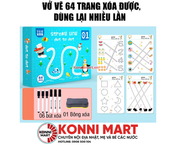 Bộ tập tô, nối chữ và nét vẽ cơ bản tập viết thông minh xoá được Line Dot to Dot