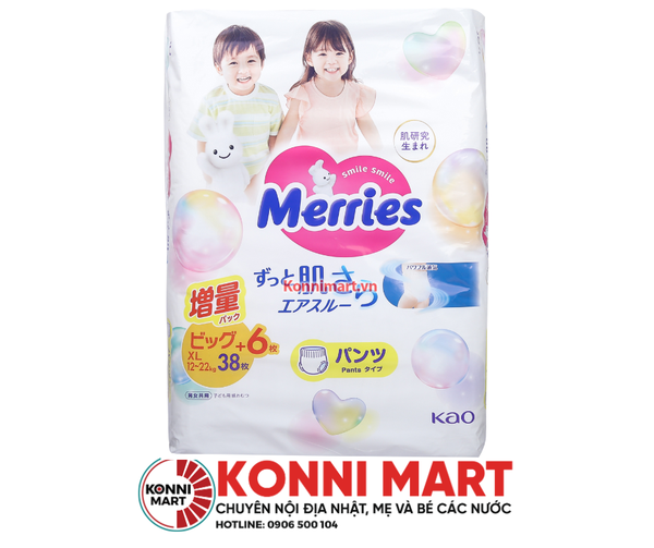 Bỉm Merries nội địa quần size XL cộng miếng (38+6 miếng)