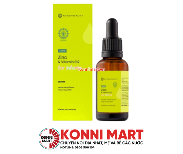 Kẽm nước hữu cơ Nutrivitality Zinc + Vitamin B12, 30ml (từ sơ sinh)