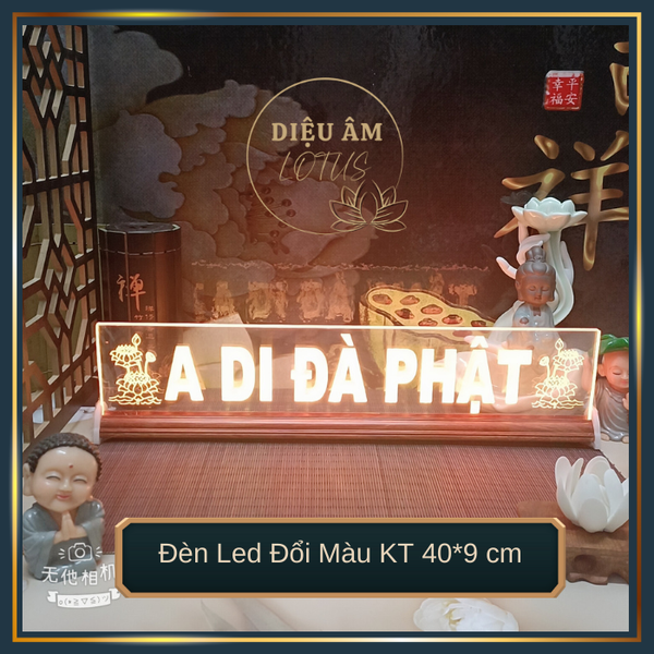 [HCM]Tranh Điện - Đèn Led Đổi Màu A DI ĐÀ PHẬT [Hoa Sen hai bên] Cao 10cm x Dài 40cm
