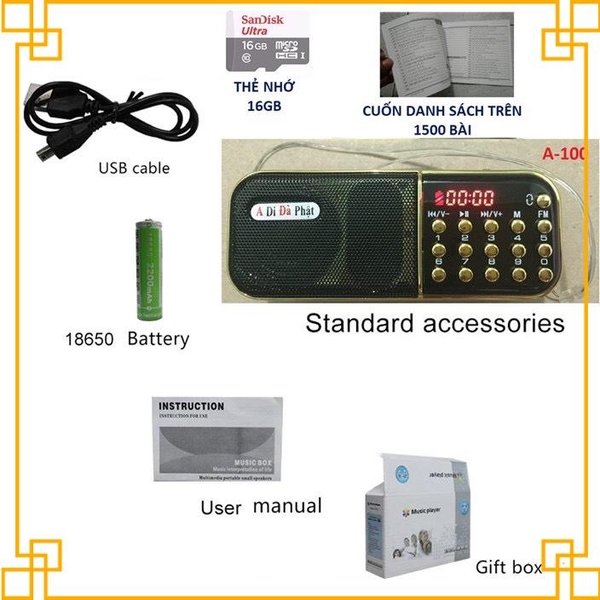 [HCM]Máy nghe pháp tụng kinh nghe nhạc mp3 A100kèm thẻ nhớ 8G
