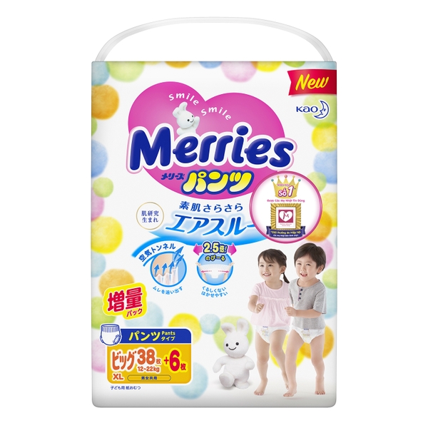 Bỉm Merries quần XL 38 + 6 miếng