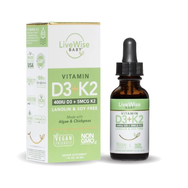 Vitamin D3K2 thuần chay (dạng giọt) LiveWise - Mỹ - chai 30ml - từ sơ sinh 855658008102