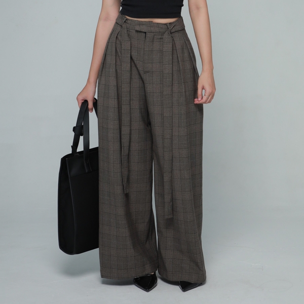 Seleen, Quần tây lưng cao ống rộng màu xám dày dặn không nhăn (kèm dây đai bản to), WB0038