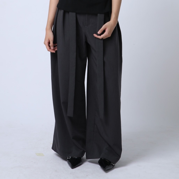 Seleen, Quần tây lưng cao ống rộng màu xám dày dặn không nhăn (kèm dây đai bản to), WB0038