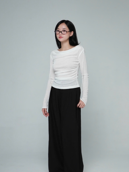 Seleen, Áo thun mỏng tay dài cổ đổ eo nhún vai buộc nơ, WT0073