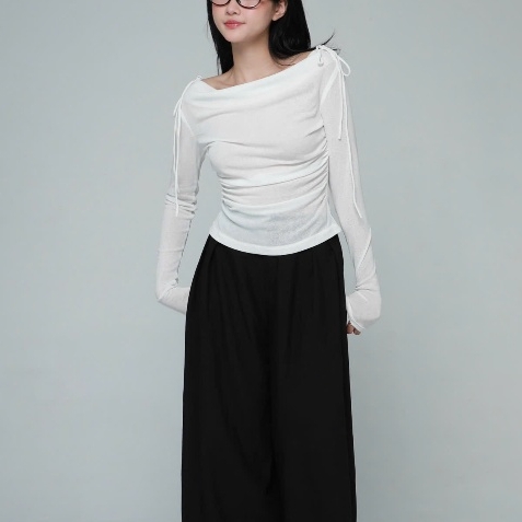 Seleen, Áo thun mỏng tay dài cổ đổ eo nhún vai buộc nơ, WT0073