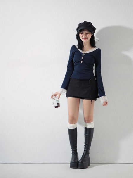 Seleen, Áo tay dài cổ V phối ren, WT0133