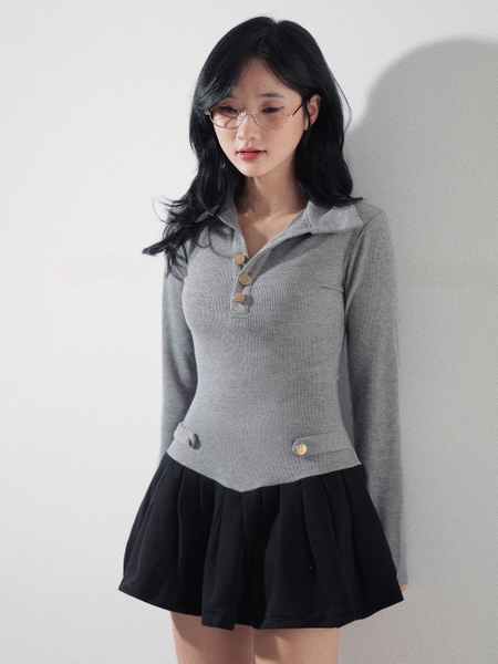 Seleen, Đầm cổ sơ mi tay dài eo chéo V, WD0134