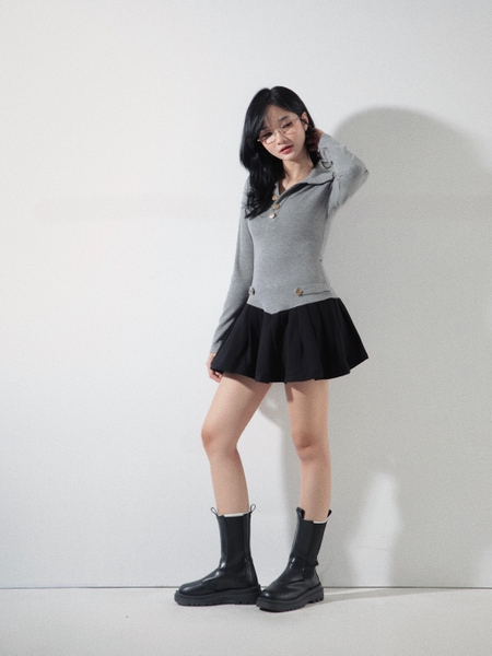 Seleen, Đầm cổ sơ mi tay dài eo chéo V, WD0134