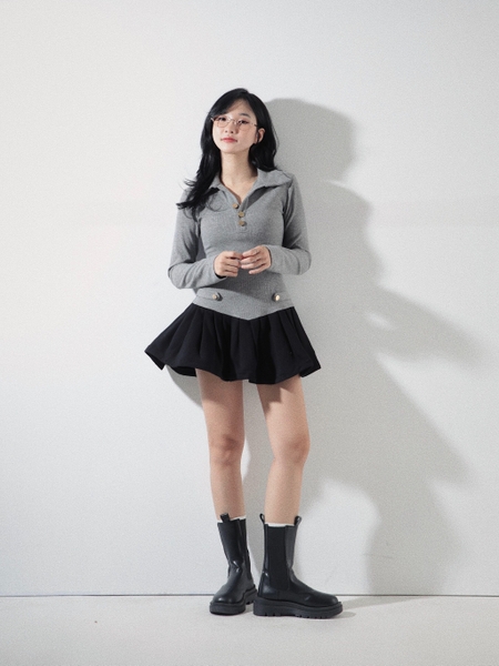 Seleen, Đầm cổ sơ mi tay dài eo chéo V, WD0134