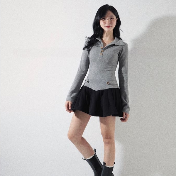 Seleen, Đầm cổ sơ mi tay dài eo chéo V, WD0134