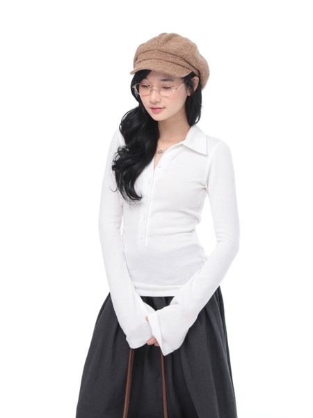 Seleen, Áo len dệt kim mỏng tay dài cổ sơ mi cài nút, WT0188