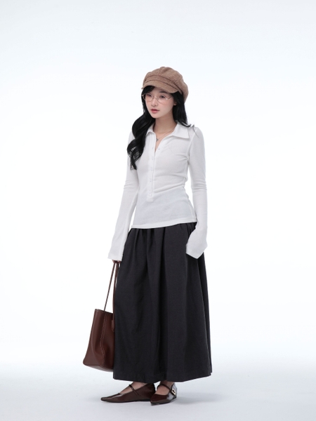 Seleen, Áo len dệt kim mỏng tay dài cổ sơ mi cài nút, WT0188