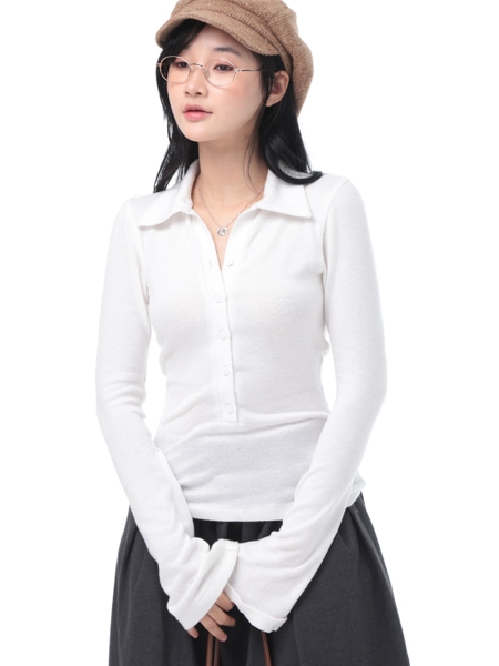 Seleen, Áo len dệt kim mỏng tay dài cổ sơ mi cài nút, WT0188