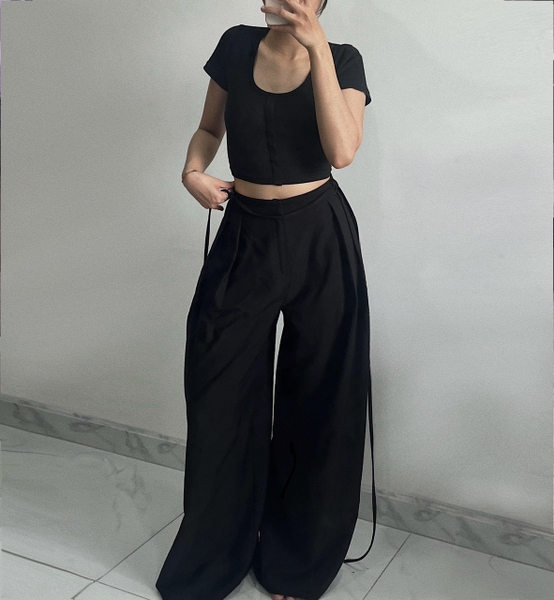 Seleen, Quần tây lưng cao ống rộng dày dặn không nhăn (kèm dây đai quần dài 2m), WB0010