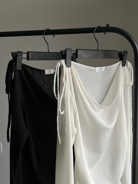 Seleen, Áo thun mỏng tay dài cổ đổ eo nhún vai buộc nơ, WT0073