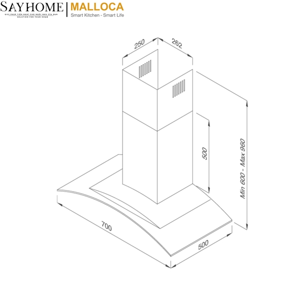 Máy hút mùi kính cong áp tường Malloca GAMA K3155.7 tại thành phố Hồ Chí Minh