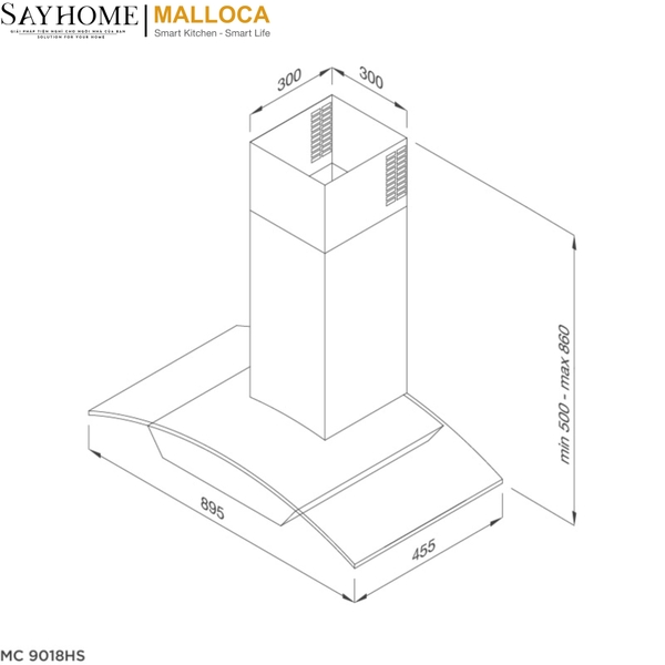 Máy hút mùi kính cong áp tường Malloca MC 9018HS tại thành phố Hồ Chí Minh