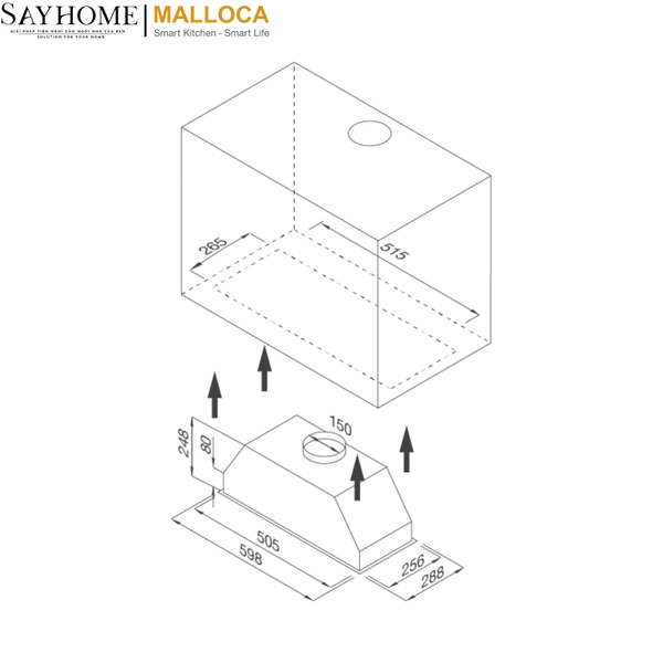 Máy hút mùi âm tủ Malloca MH 600GT tại thành phố Hồ Chí Minh