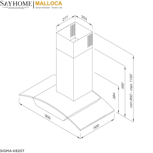 Máy hút mùi kính cong Malloca RANGE HOOD SIGMA-K820T tại thành phố Hồ Chí Minh
