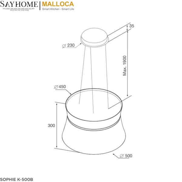 Máy hút mùi treo độc lập Malloca SOPHIE K-500B tại thành phố Hồ Chí Minh