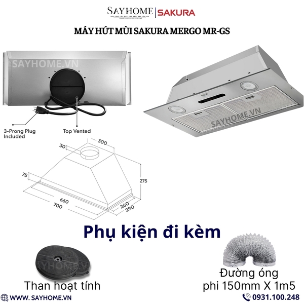 Máy hút mùi âm tủ SAKURA MR-GS tại SAYHOME