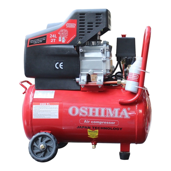 Máy nén khí Oshima 24L 2T 2.0HP Đỏ Điện 1 pha (có dầu, nhanh, dây đồng)