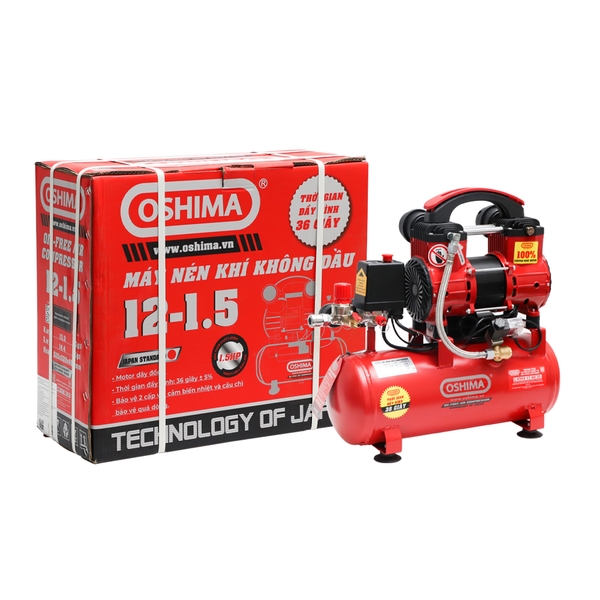 Máy nén khí Oshima 12-1.5 1.5HP Đỏ Điện 1 pha (Không dầu,nhanh,dây đồng)