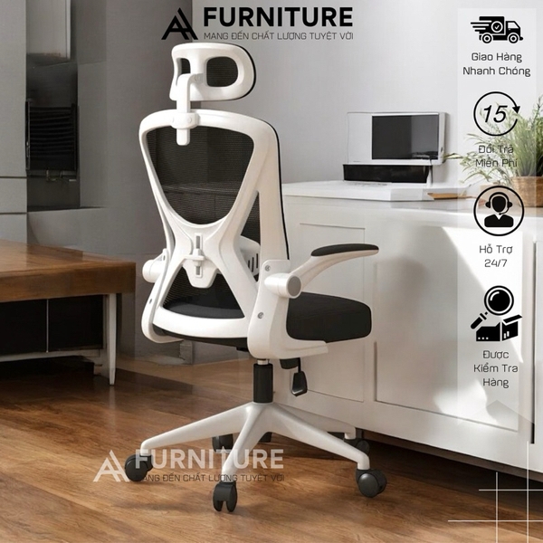 Ghế Văn Phòng Công Thái Học Cao Cấp, Bảo Vệ Cột Sống Lưng, Tựa Đầu 3D Êm Ái | Nội Thất Anh Hoàng