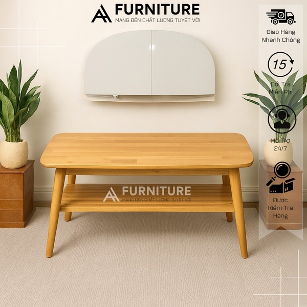 Bàn Sofa Gỗ Tự Nhiên Size 90x50cm Kết Cấu 2 Tầng Tiện Lợi, Có Thể Gấp Gọn Tiện Lợi, Cao 45cm