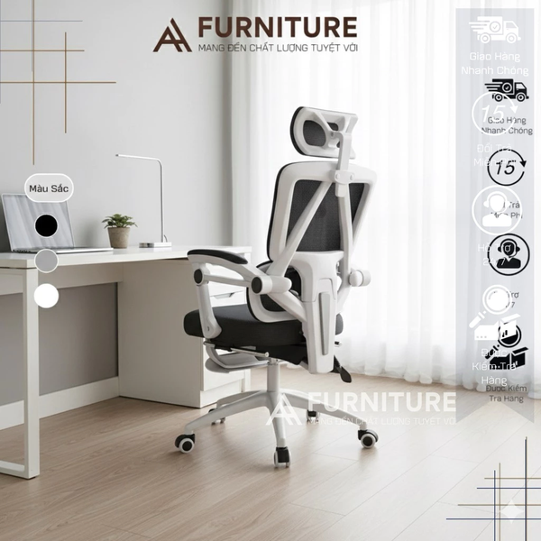 Ghế Xoay Văn Phòng Công Thái Học Cao Cấp Xoay 360 Tựa Chống Mỏi Lưng | TA07 | Nội Thất Anh Hoàng