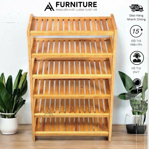 Kệ Để Giày Dép 6 Tầng Gỗ Cao Su 64cm – Thiết Kế Nghiêng Thoáng Khí, Chịu Nước Để Được Nhiều Đồ Dễ Tháo Lắp | Nội Thất Anh Hoàng