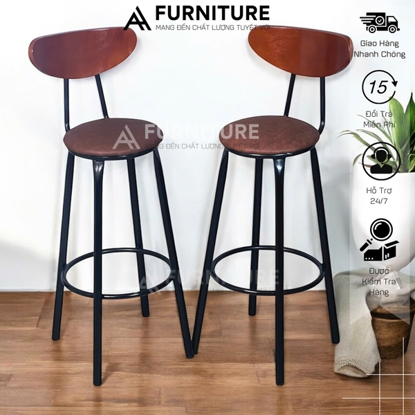 Ghế Quầy Bar Có Tựa Cao 60 Hoặc 75cm Tùy Chọn – Ghế Bar Dùng Cho Quán Cafe, Chụp Ảnh Studio, Nấu Ăn | Nội Thất Anh Hoàng