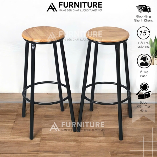 Ghế Quầy Bar Không Tựa Cao 60 Hoặc 75cm Tùy Chọn – Ghế Bar Dùng Cho Quán Cafe, Chụp Ảnh Studio, Nấu Ăn | Nội Thất Anh Hoàng