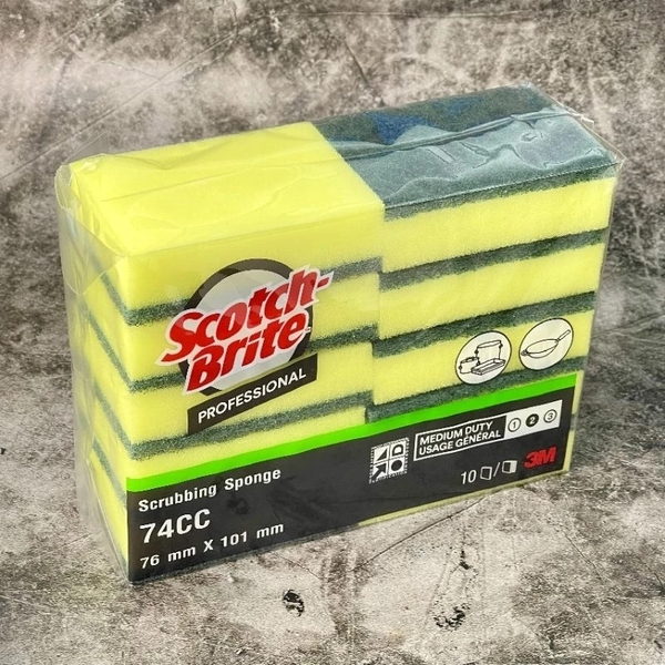 Miếng chùi rửa 2 mặt vàng xanh 3M Scotch Brite Professional 74cc