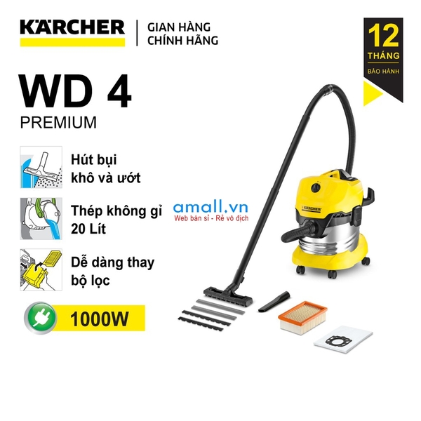 Máy Hút Bụi Khô Và Ướt Karcher WD 4 Premium - Hàng chính hãng thương hiệu của Đức