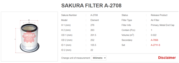 Lọc gió Sakura A-2708