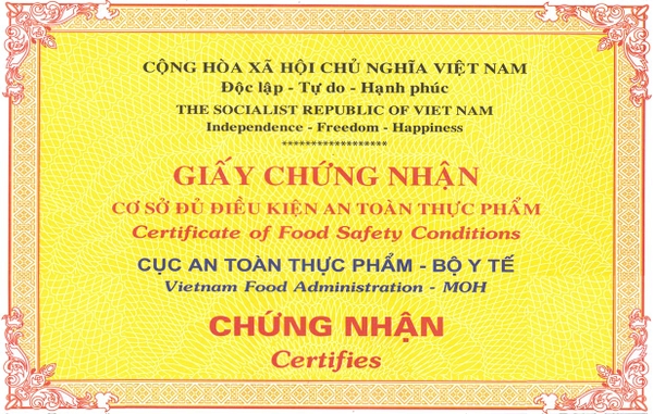 Chứng chỉ vệ sinh an toàn thực phẩm
