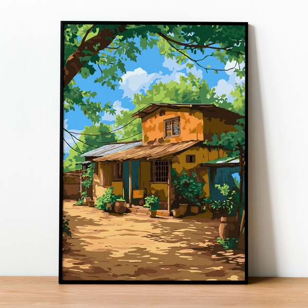 Tranh số hóa Ngôi nhà tuổi thơ đã căng khung 40x50cm