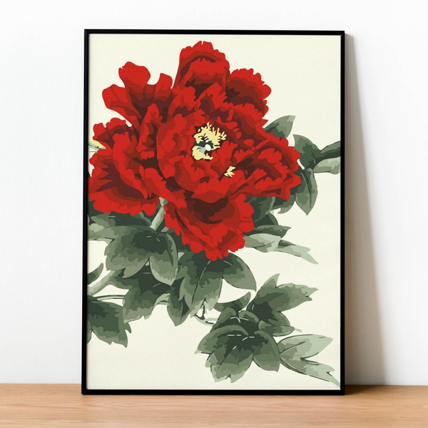 Tranh số hóa Hoa mẫu đơn đỏ đã căng khung 40x50cm