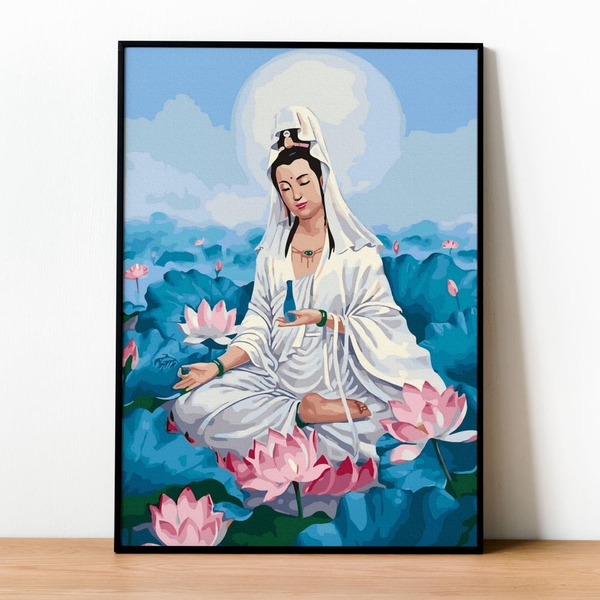 Tranh số hóa Phật Quan Âm đã căng khung 40x50cm