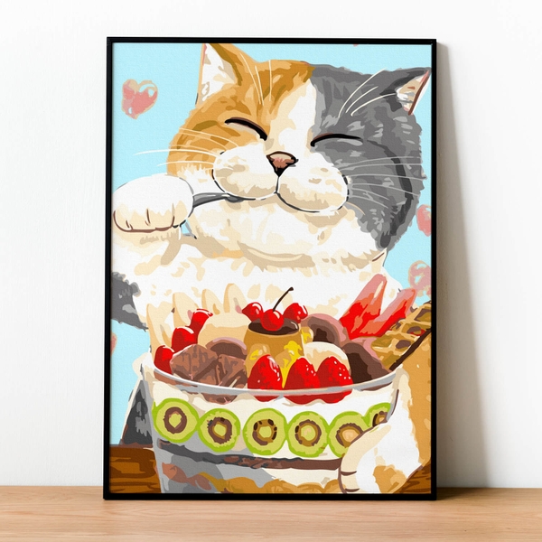 Tranh số hóa Mèo thưởng thức đã căng khung 40x50cm
