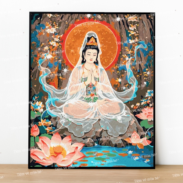 Tranh số hóa Thanh Tịnh Quán Âm đã căng khung 40x50cm