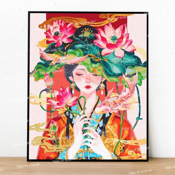 Tranh số hóa Vũ Điệu Sen Hồng đã căng khung 40x50cm