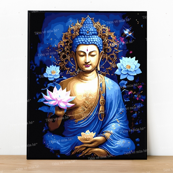 Tranh số hóa Phật tỏa hoa đã căng khung 40x50cm