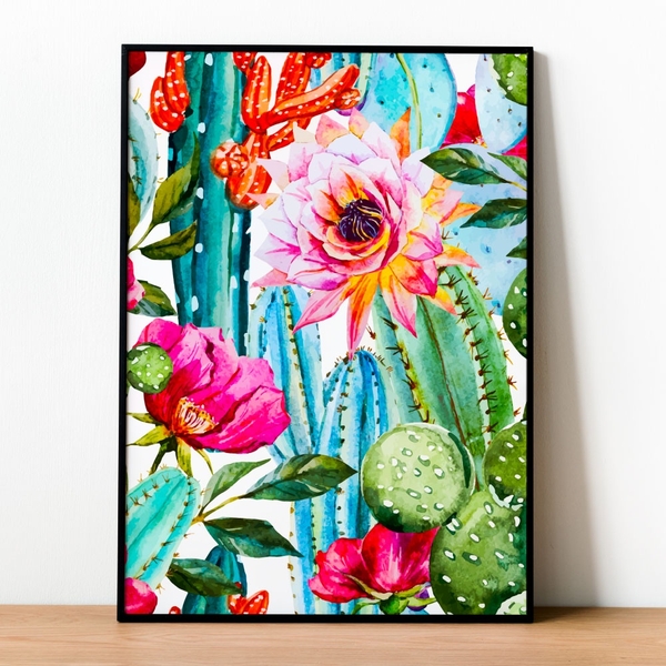 Tranh số hóa - Hoa xương rồng đã căng khung 40x50cm 28 màu
