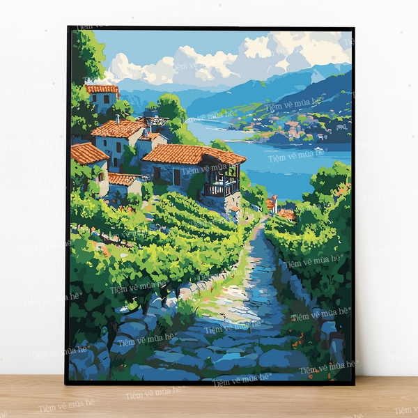 Tranh số hóa Lối nhỏ bên hồ đã căng khung 40x50cm