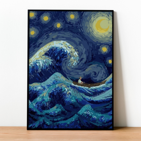 Tranh số hóa Vangogh Cơn sóng đã căng khung 40x50cm