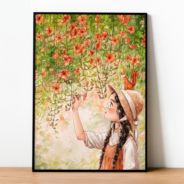 Tranh số hóa - Cô gái và giàn hoa đã căng khung 40x50cm 27 màu